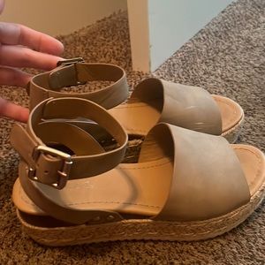 Soda Women Wedge Sandals Ankle Strap Flatform taupe brown